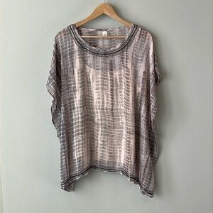 RAGA Sheer Beaded Sequin Boho Tunic With Nude Tank Top in Cream & Gray Size XL